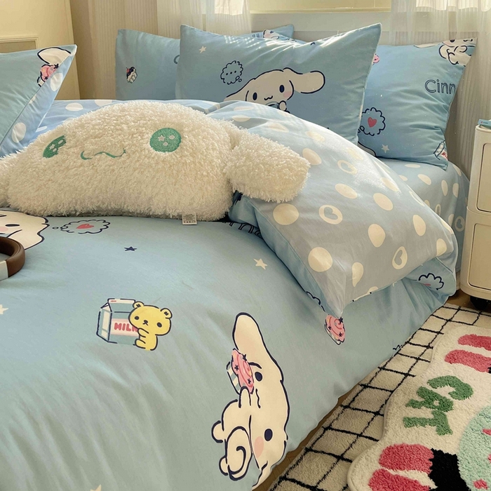 91家纺网 家纺一手货源 找家纺 星座家纺 2025新款40s全棉卡通印花四件套 波点玉桂狗