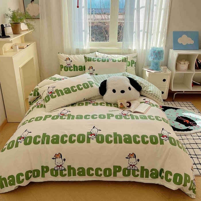 91家纺网 家纺一手货源 找家纺 星座家纺 2025新款40s全棉卡通印花四件套 字母帕恰狗