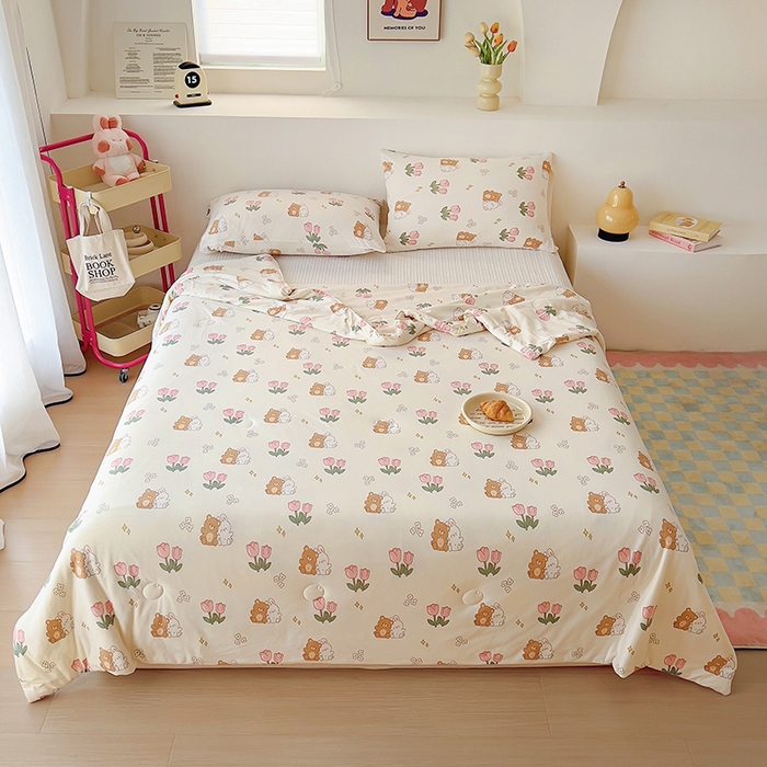 91家纺网 家纺一手货源 找家纺 木堇家居 2024新款10%大豆纤维针织棉夏被 好朋友