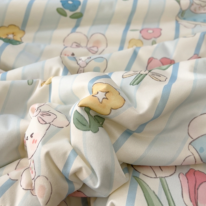 91家纺网 家纺一手货源 找家纺 木堇家居 2024新款10%大豆纤维针织棉夏被 蝴蝶兔兔