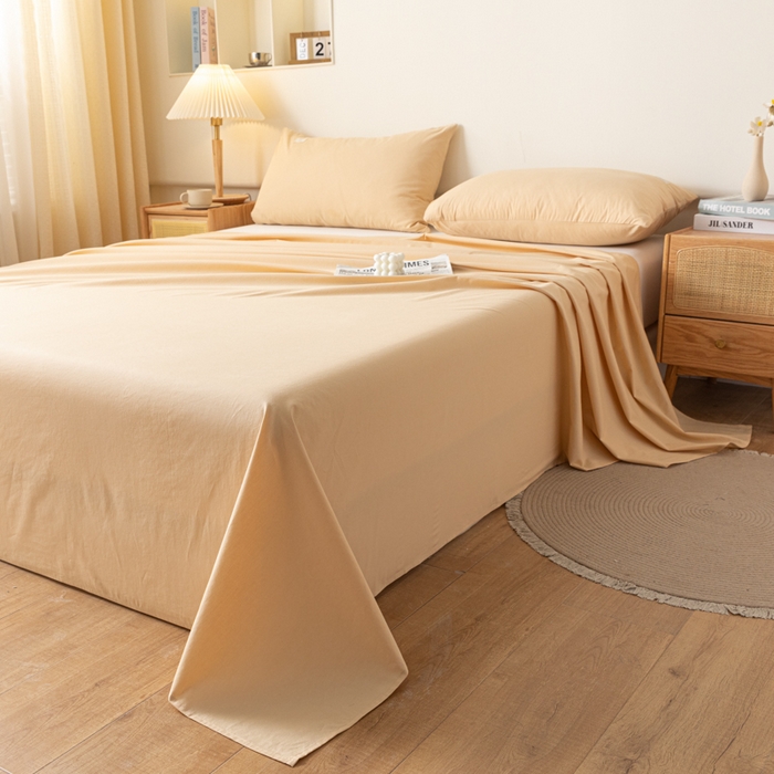 91家纺网 家纺一手货源 找家纺 AB家纺 2024新款A类40支水洗全棉床单三件套 鹅黄