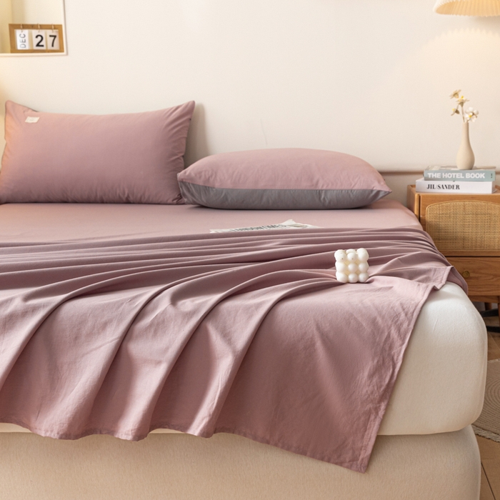 91家纺网 家纺一手货源 找家纺 AB家纺 2024新款A类40支水洗全棉床单三件套 豆沙