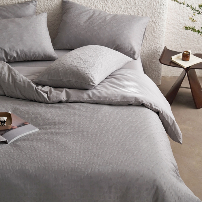 91家纺网 家纺一手货源 找家纺 AB家纺 2024新款全棉华夫格四件套 四叶草-陨石灰