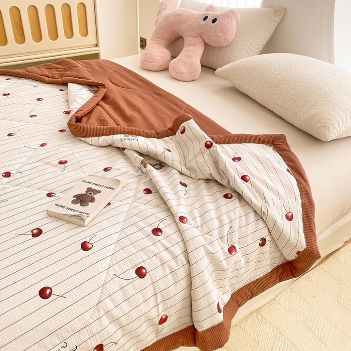 91家纺网 家纺一手货源 找家纺 金麦 2024新款A类有氧提花泡泡棉夏被 车厘子