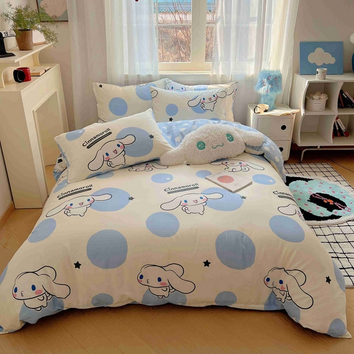 91家纺网 家纺一手货源 找家纺 星座家纺 2025新款40s全棉卡通印花四件套 泡泡玉桂狗