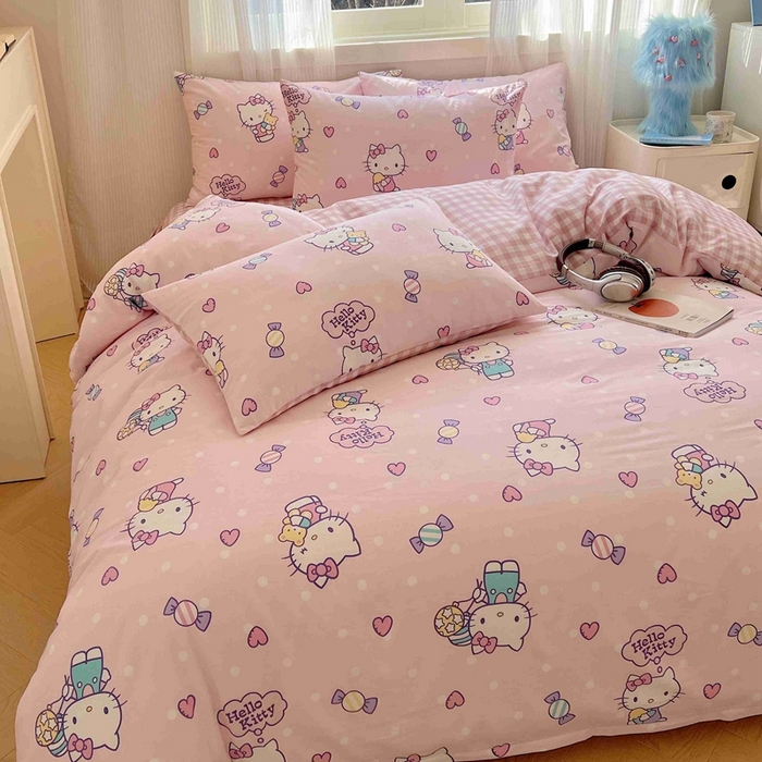 91家纺网 家纺一手货源 找家纺 星座家纺 2025新款40s全棉卡通印花四件套 甜心kt 粉