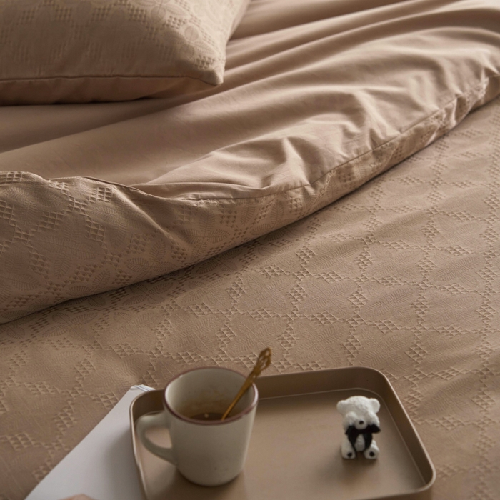 91家纺网 家纺一手货源 找家纺 AB家纺 2024新款全棉华夫格四件套 四叶草-咖