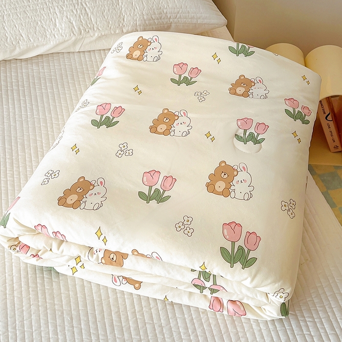 91家纺网 家纺一手货源 找家纺 木堇家居 2024新款10%大豆纤维针织棉夏被 好朋友