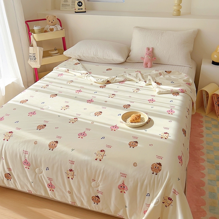 91家纺网 家纺一手货源 找家纺 木堇家居 2024新款10%大豆纤维针织棉夏被 曲奇饼干