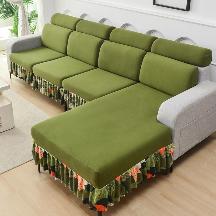 91家纺网 家纺一手货源 找家纺 千彤沙发垫 2024新款裙边款-高精密雪尼尔沙发垫 绿色