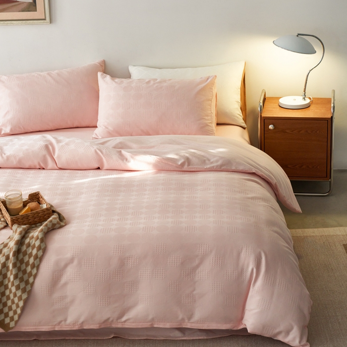 91家纺网 家纺一手货源 找家纺 AB家纺 2024新款全棉华夫格四件套 茗萫-粉玉