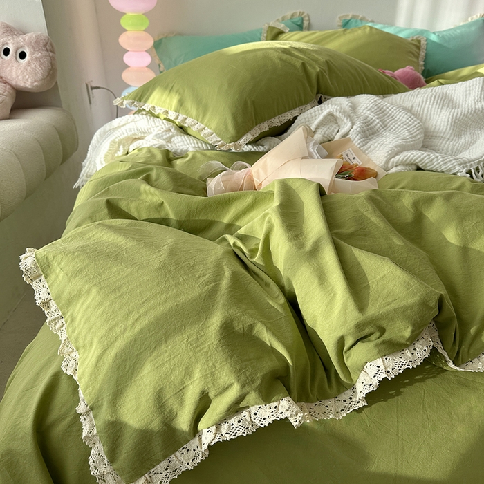 91家纺网 家纺一手货源 找家纺 千朵 2024新款全棉水洗棉四件套 奶昔绿