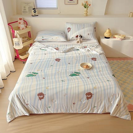 91家纺网 家纺一手货源 找家纺 木堇家居 2024新款10%大豆纤维针织棉夏被 爱心狗狗