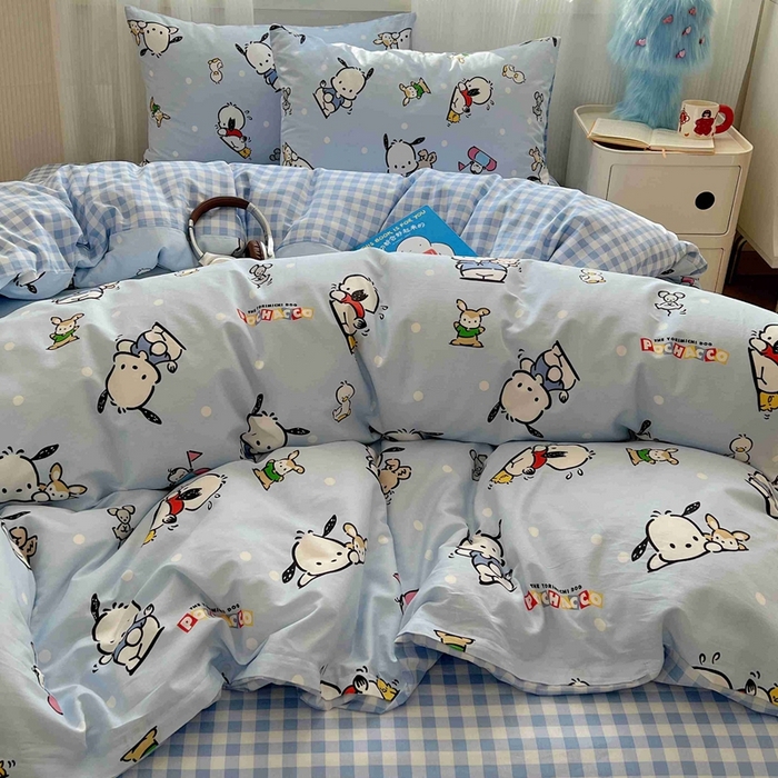 91家纺网 家纺一手货源 找家纺 星座家纺 2025新款40s全棉卡通印花四件套 蓝色帕恰狗