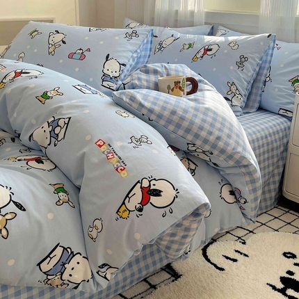 星座家纺 2025新款40s全棉卡通印花四件套 蓝色帕恰狗