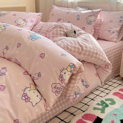 91家纺网 家纺一手货源 找家纺 星座家纺 2025新款40s全棉卡通印花四件套 甜心kt 粉