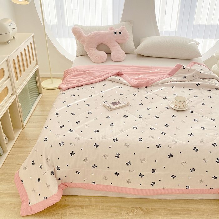 91家纺网 家纺一手货源 找家纺 金麦 2024新款A类有氧提花泡泡棉夏被 蝴蝶结