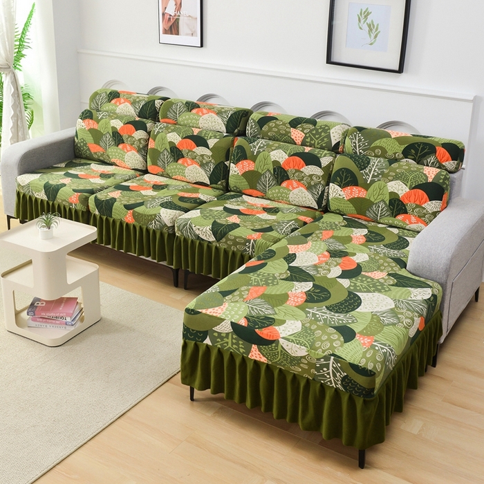 91家纺网 家纺一手货源 找家纺 千彤沙发垫 2024新款裙边款-高精密雪尼尔沙发垫 森林派对