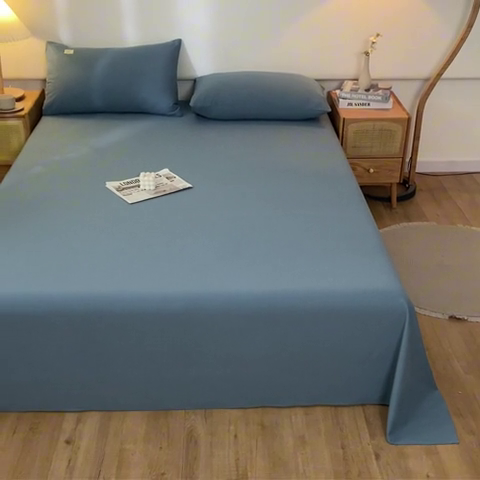 91家纺网 家纺一手货源 找家纺 AB家纺 2024新款A类40支水洗全棉床单三件套 水天蓝