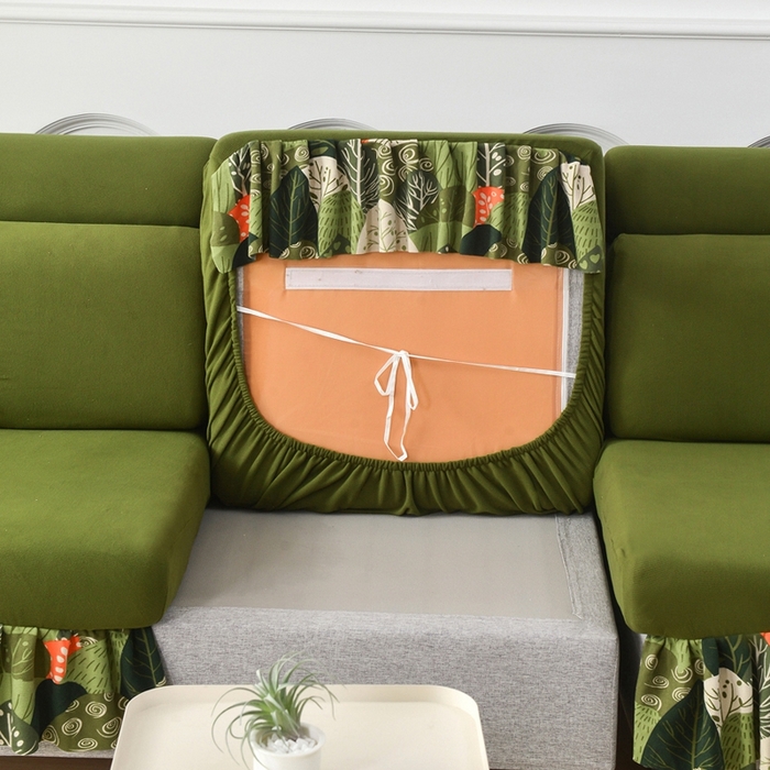 91家纺网 家纺一手货源 找家纺 千彤沙发垫 2024新款裙边款-高精密雪尼尔沙发垫 绿色