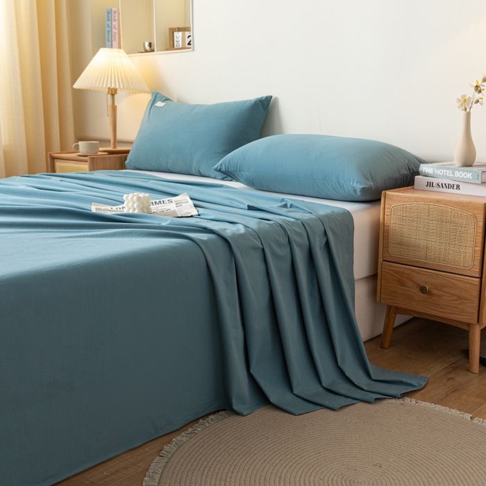 91家纺网 家纺一手货源 找家纺 AB家纺 2024新款A类40支水洗全棉床单三件套 水天蓝