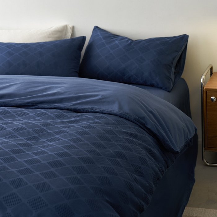 91家纺网 家纺一手货源 找家纺 AB家纺 2024新款全棉华夫格四件套 菱形格-蔚蓝