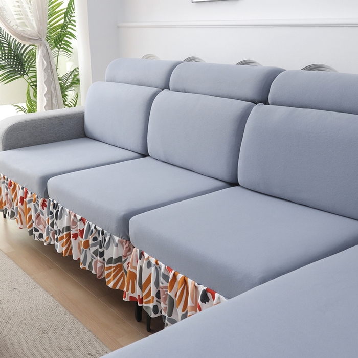 91家纺网 家纺一手货源 找家纺 千彤沙发垫 2024新款裙边款-高精密雪尼尔沙发垫 灰色