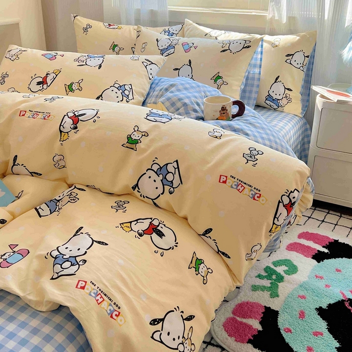 91家纺网 家纺一手货源 找家纺 星座家纺 2025新款40s全棉卡通印花四件套 格子帕恰狗