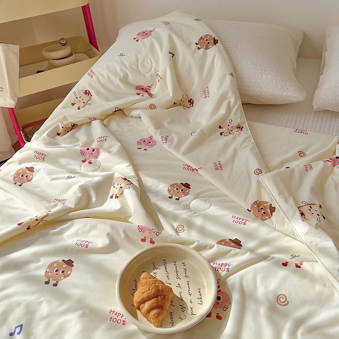 91家纺网 家纺一手货源 找家纺 木堇家居 2024新款10%大豆纤维针织棉夏被 曲奇饼干