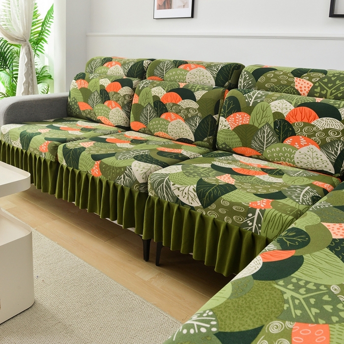 91家纺网 家纺一手货源 找家纺 千彤沙发垫 2024新款裙边款-高精密雪尼尔沙发垫 森林派对