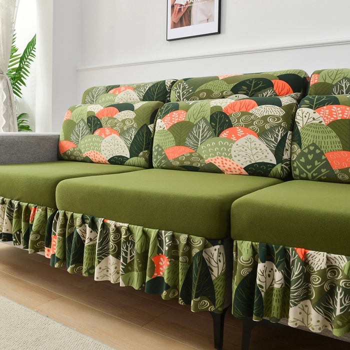 91家纺网 家纺一手货源 找家纺 千彤沙发垫 2024新款裙边款-高精密雪尼尔沙发垫 绿色-组合2