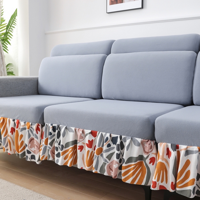 91家纺网 家纺一手货源 找家纺 千彤沙发垫 2024新款裙边款-高精密雪尼尔沙发垫 灰色