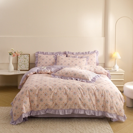 91家纺网 家纺一手货源 找家纺 （总）忆生活家纺 2024新款韩版全棉花边四件套直播爆款