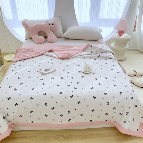 91家纺网 家纺一手货源 找家纺 金麦 2024新款A类有氧提花泡泡棉夏被 蝴蝶结