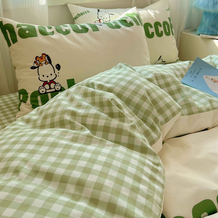 91家纺网 家纺一手货源 找家纺 星座家纺 2025新款40s全棉卡通印花四件套 字母帕恰狗