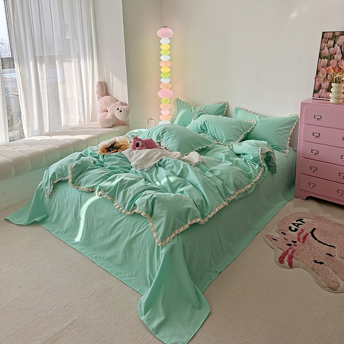 91家纺网 家纺一手货源 找家纺 千朵 2024新款全棉水洗棉四件套 薄荷绿