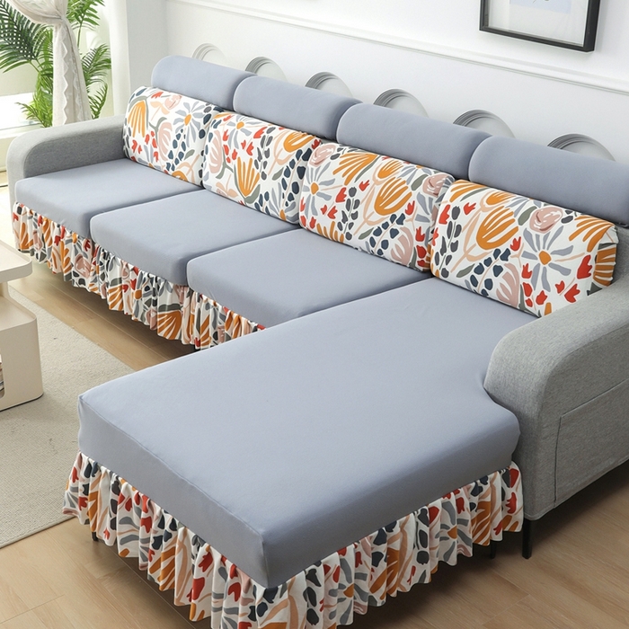 91家纺网 家纺一手货源 找家纺 千彤沙发垫 2024新款裙边款-高精密雪尼尔沙发垫 灰色-组合1