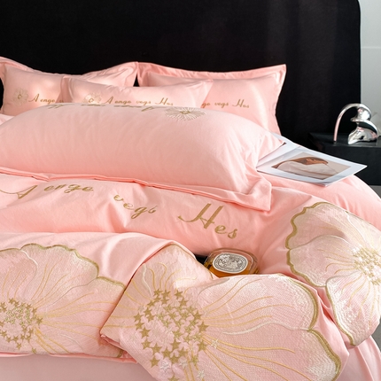 你好美丽 2025新款水洗棉花韵刺绣四件套 花韵玉