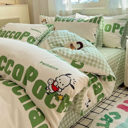 星座家纺 2025新款40s全棉卡通印花四件套 字母帕恰狗