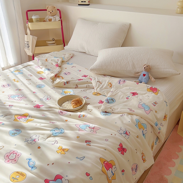 91家纺网 家纺一手货源 找家纺 木堇家居 2024新款10%大豆纤维针织棉夏被 浅时光