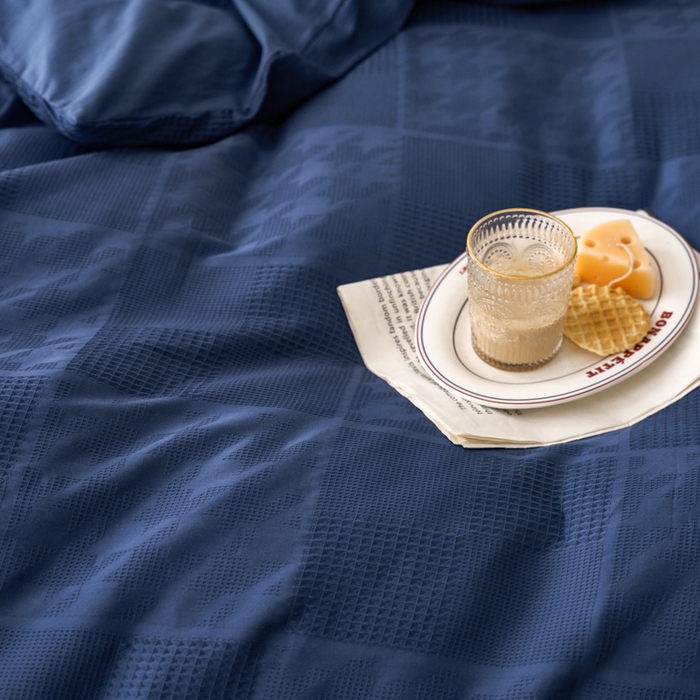 91家纺网 家纺一手货源 找家纺 AB家纺 2024新款全棉华夫格四件套 千鸟格-蔚蓝