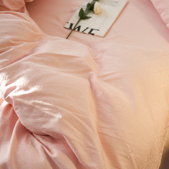 91家纺网 家纺一手货源 找家纺 AB家纺 2024新款全棉华夫格四件套 四叶草-粉玉