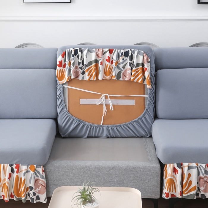 91家纺网 家纺一手货源 找家纺 千彤沙发垫 2024新款裙边款-高精密雪尼尔沙发垫 灰色