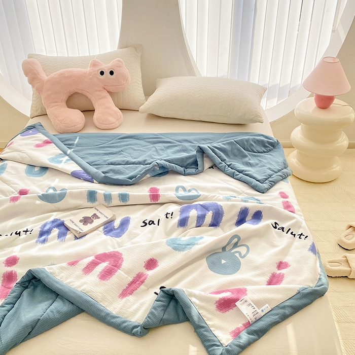 91家纺网 家纺一手货源 找家纺 金麦 2024新款A类有氧提花泡泡棉夏被 七彩兔