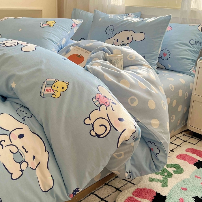 91家纺网 家纺一手货源 找家纺 星座家纺 2025新款40s全棉卡通印花四件套 波点玉桂狗