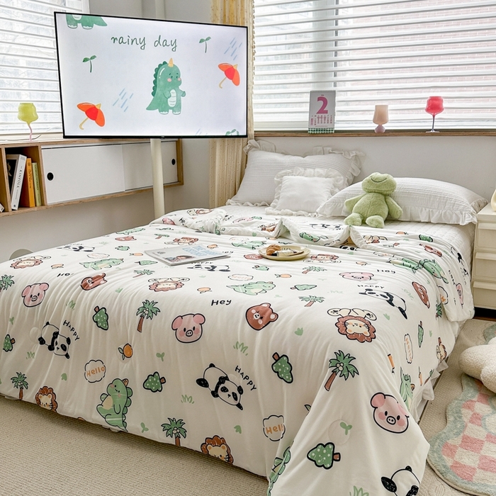 91家纺网 家纺一手货源 找家纺 木堇家居 2024新款10%大豆纤维针织棉夏被 森林派对