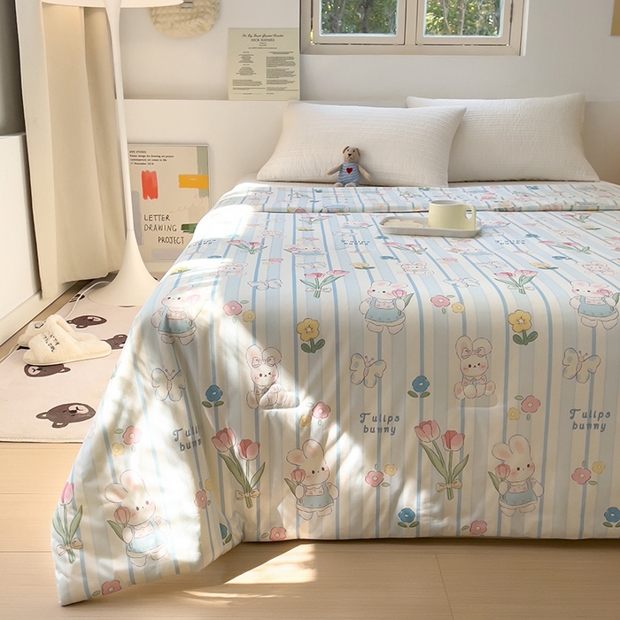 91家纺网 家纺一手货源 找家纺 木堇家居 2024新款10%大豆纤维针织棉夏被 蝴蝶兔兔