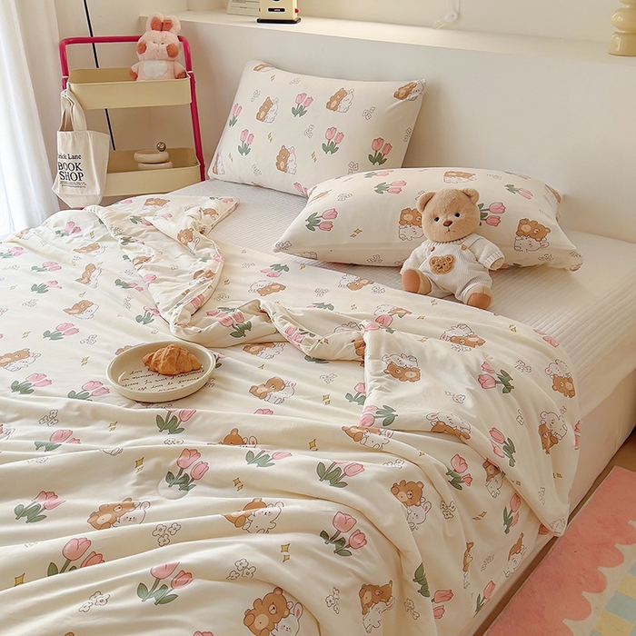 91家纺网 家纺一手货源 找家纺 木堇家居 2024新款10%大豆纤维针织棉夏被 好朋友