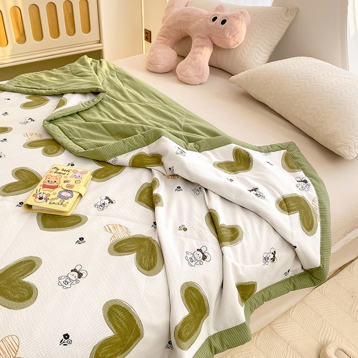 91家纺网 家纺一手货源 找家纺 金麦 2024新款A类有氧提花泡泡棉夏被 甜心绿