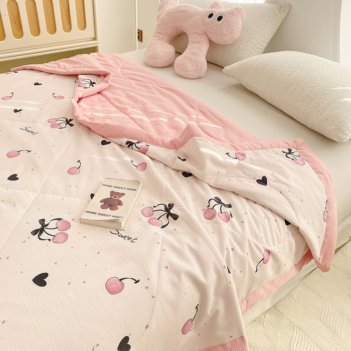 91家纺网 家纺一手货源 找家纺 金麦 2024新款A类有氧提花泡泡棉夏被 粉樱桃